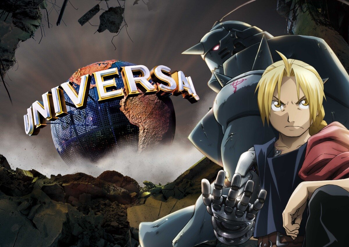 Imagen promocional del anuncio de Fullmetal Alchemist y Yomi no Tsugai llegarán a Universal Studios Japan en primavera de 2027